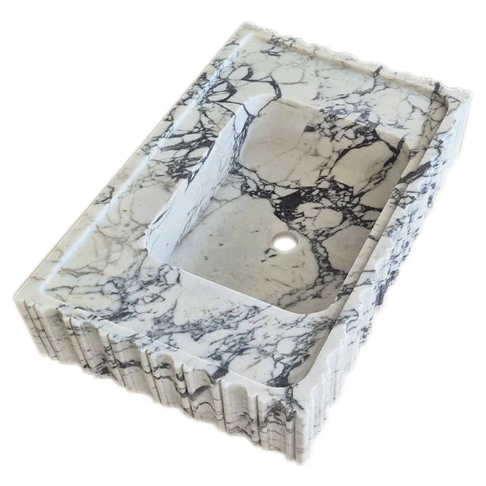 Calacatta Viola Marble Wall-mount Bathroom Vanity Sink U form Fluted (W)18" (L)28" (H)6" by GobekDesign