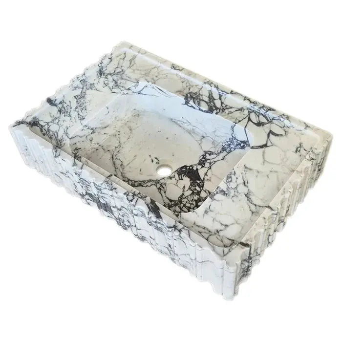 Calacatta Viola Marble Wall-Mount Bathroom Vanity Sink - Fluted U Form 18 by 28 by 6 Inches by GobekDesign
