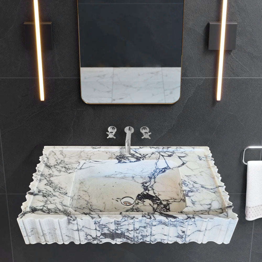 Calacatta Viola Marble Wall-mount Bathroom Vanity Sink U form Fluted (W)18" (L)28" (H)6" by GobekDesign