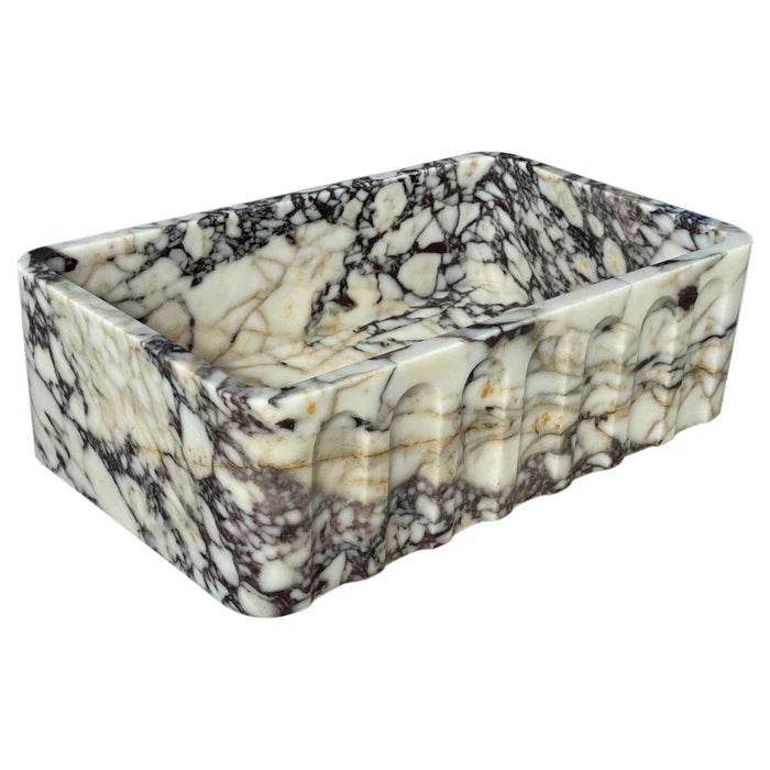 Calacatta Viola Marble Wall-mount Bathroom Vanity Sink Fluted Front (W)19.5" (L)31.5" (H)10" by GobekDesign