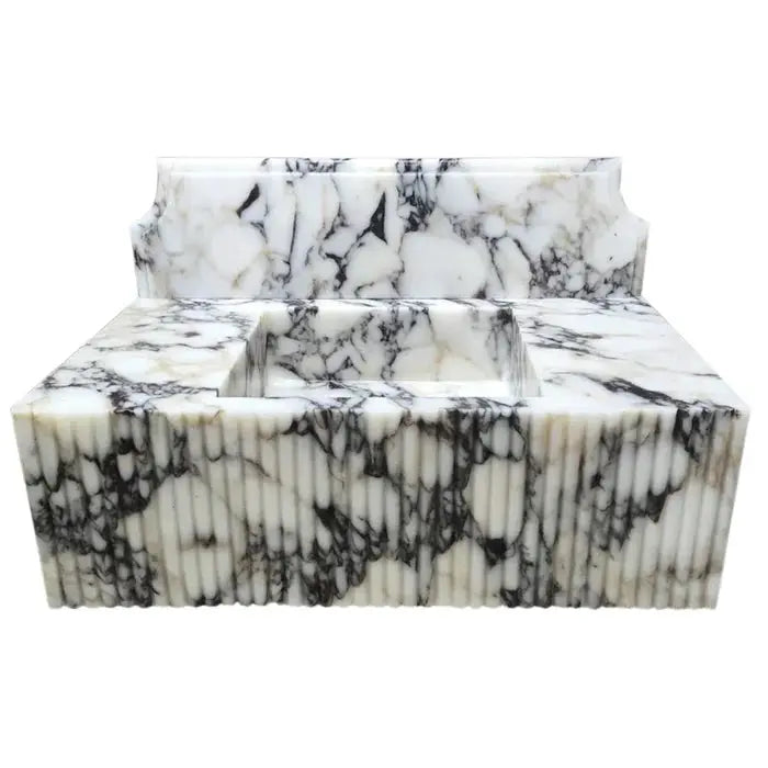 Calacatta Viola Marble Wall Mount Bathroom Vanity Sink - Fluted 21x37 by GobekDesign