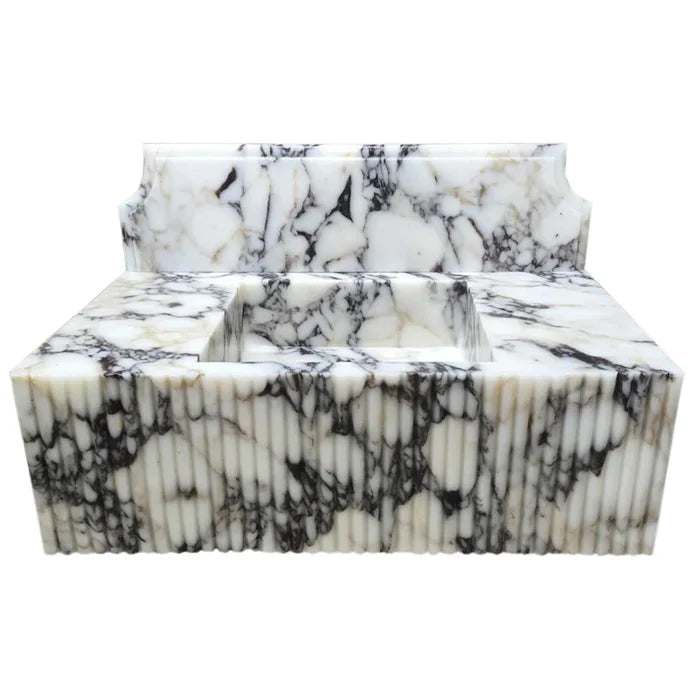 Calacatta Viola Marble Wall-mount Bathroom Vanity Sink Fluted Front (W)21" (L)37" (H)12" by GobekDesign