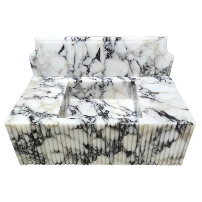 Calacatta Viola Marble Wall Mount Bathroom Vanity Sink - Fluted 21x37 by GobekDesign