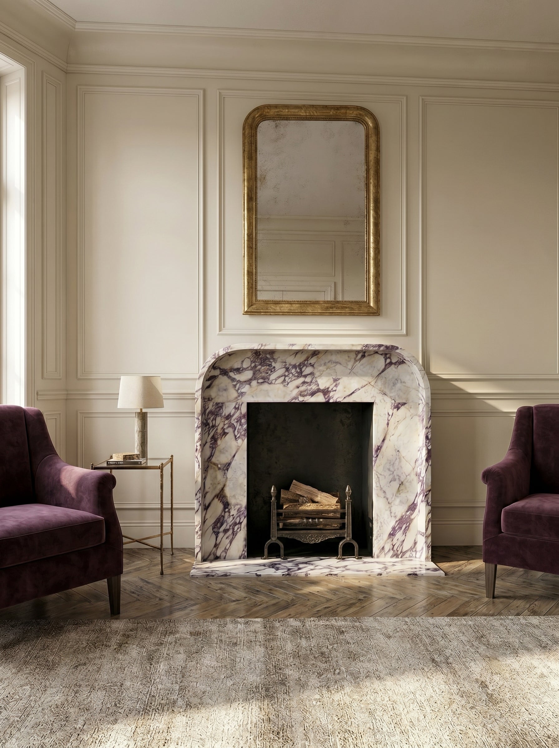 Calacatta Viola Marble Modern Fireplace Mantel Polished (L)69" (H)50" (D)6" by GobekDesign