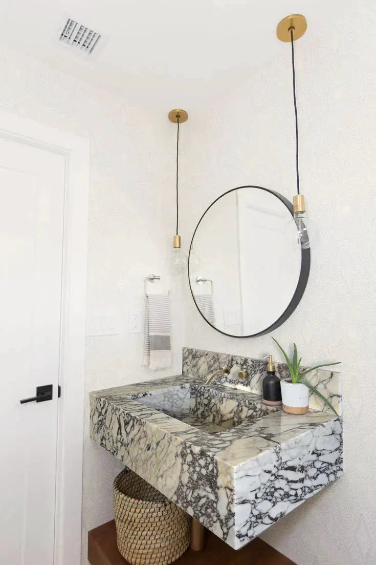 Calacatta Viola Marble Wall Mount Sink 21x34 - 8 inch Backsplash by GobekDesign