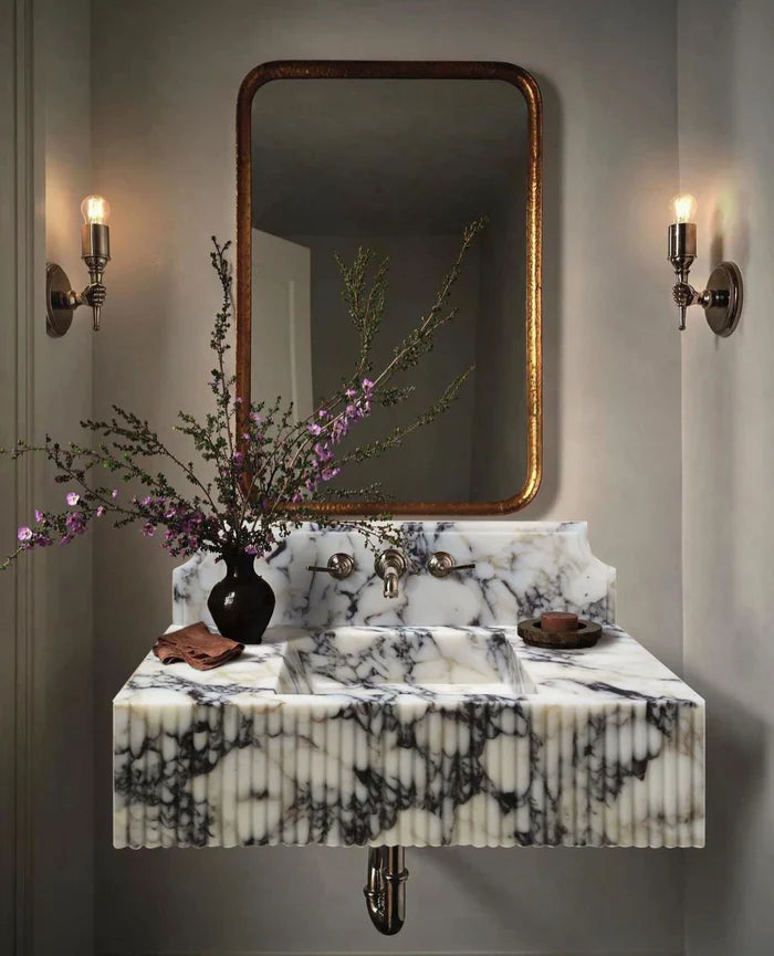 Calacatta Viola Marble Wall-mount Bathroom Vanity Sink Fluted Front (W)21" (L)37" (H)12" by GobekDesign