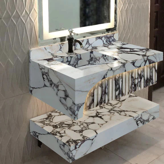Calacatta Viola Marble Wall-mount Bathroom Sink Hidden Drain Set of 2 by GobekDesign