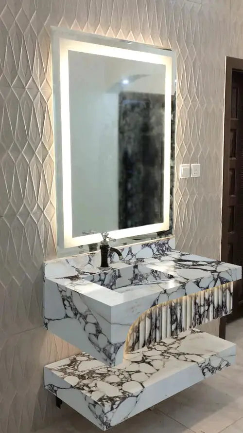 Calacatta Viola Marble Wall-Mount Bathroom Sinks Hidden Drain by GobekDesign