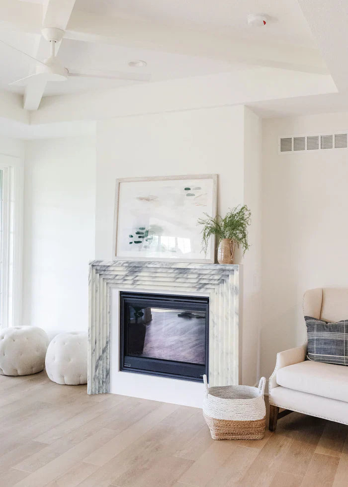 Afyon White Marble Art Deco Fireplace Mantel Polished (W)8" (L)60" (H)47" by GobekDesign