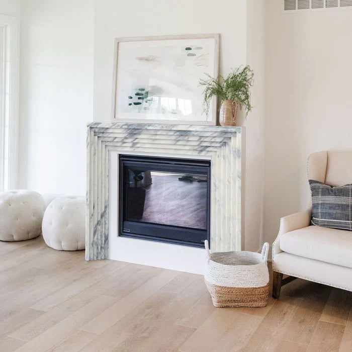 Afyon White Marble Art Deco Fireplace Mantel Polished (W)8" (L)60" (H)47" by GobekDesign
