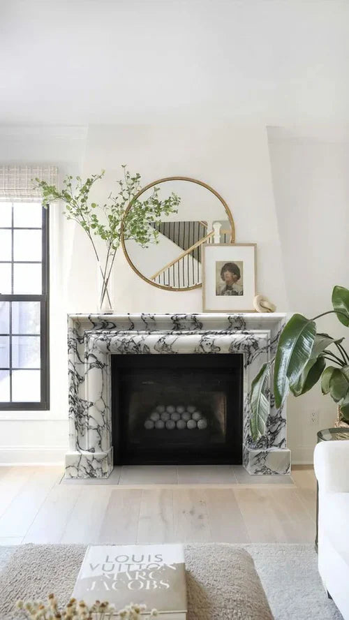 Calacatta Viola Marble Hand-carved Fireplace Mantel Polished (W)16.5" (L)61" (H)52" by GobekDesign