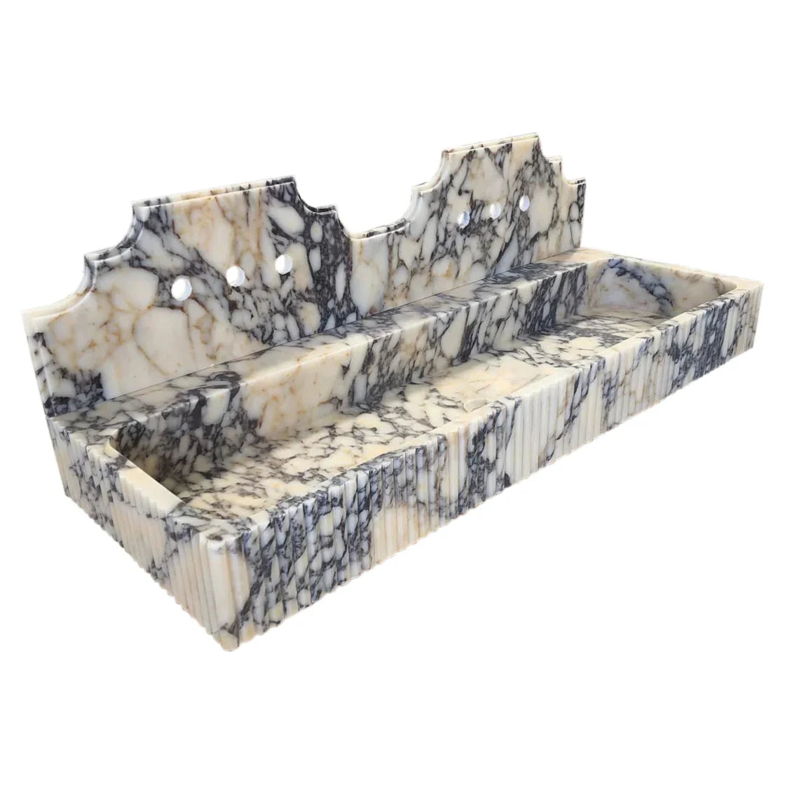 Calacatta Viola Marble Wall-mount Bathroom Sink with Fluted with Backsplash (W)20" (L)55" (H)6" by GobekDesign