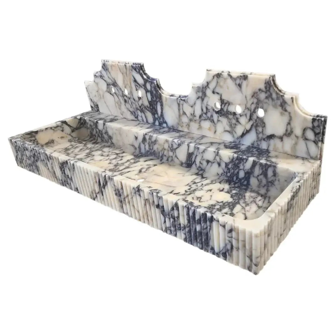 Calacatta Viola Marble Bathroom Sink - Wall-mount Fluted 20x55 by GobekDesign