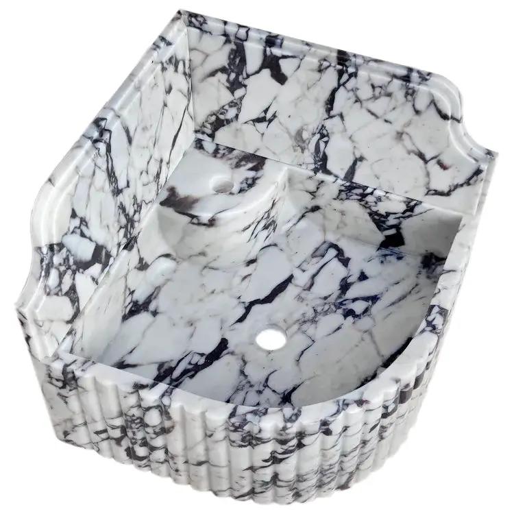 Calacatta Viola Marble Wall-Mount Bathroom Corner Sink 16x16 by GobekDesign