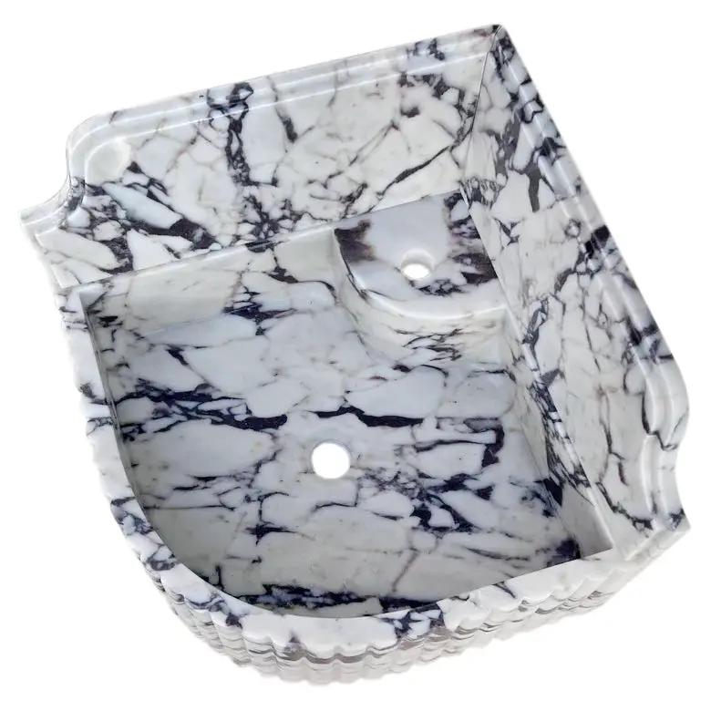 Calacatta Viola Marble Wall-Mount Bathroom Corner Sink 16x16 by GobekDesign