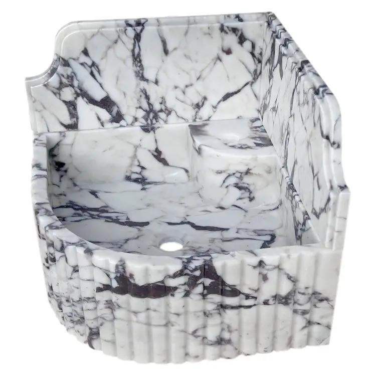 Calacatta Viola Marble Wall-Mount Bathroom Corner Sink 16x16 by GobekDesign