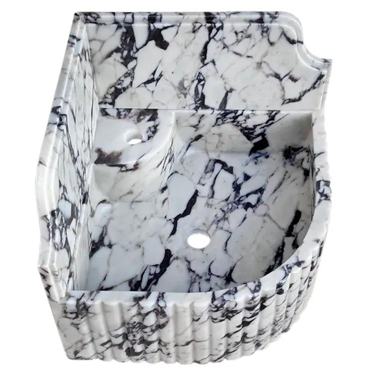 Calacatta Viola Marble Wall-Mount Bathroom Corner Sink 16x16 by GobekDesign