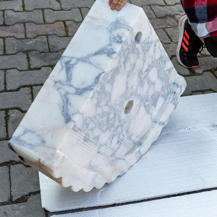 Calacatta Viola Marble Wall-mount Bathroom Corner Vanity Sink Ribbed (W)20" (L)20" (H)7" by GobekDesign