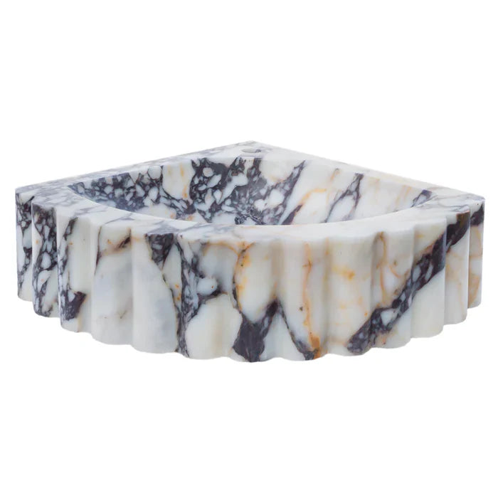 Calacatta Viola Marble Wall-mount Bathroom Corner Vanity Sink Ribbed (W)20" (L)20" (H)7" by GobekDesign