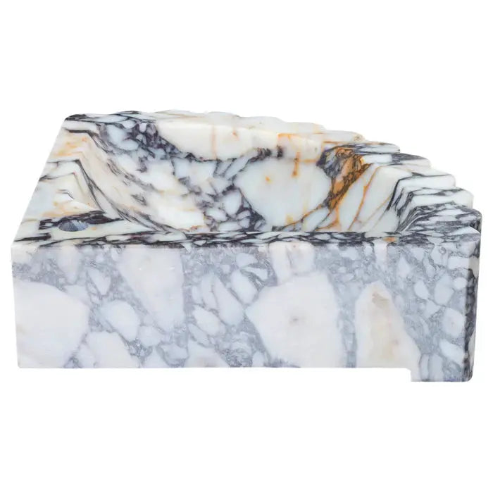 Calacatta Viola Marble Corner Wall Mount Vanity Sink With Ribbed Texture 20x20x7 by GobekDesign