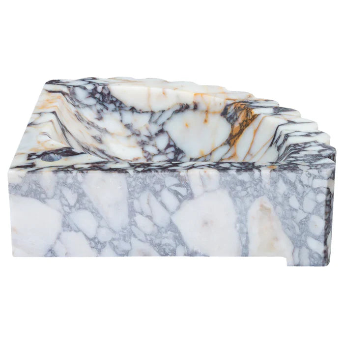 Calacatta Viola Marble Wall-mount Bathroom Corner Vanity Sink Ribbed (W)20" (L)20" (H)7" by GobekDesign