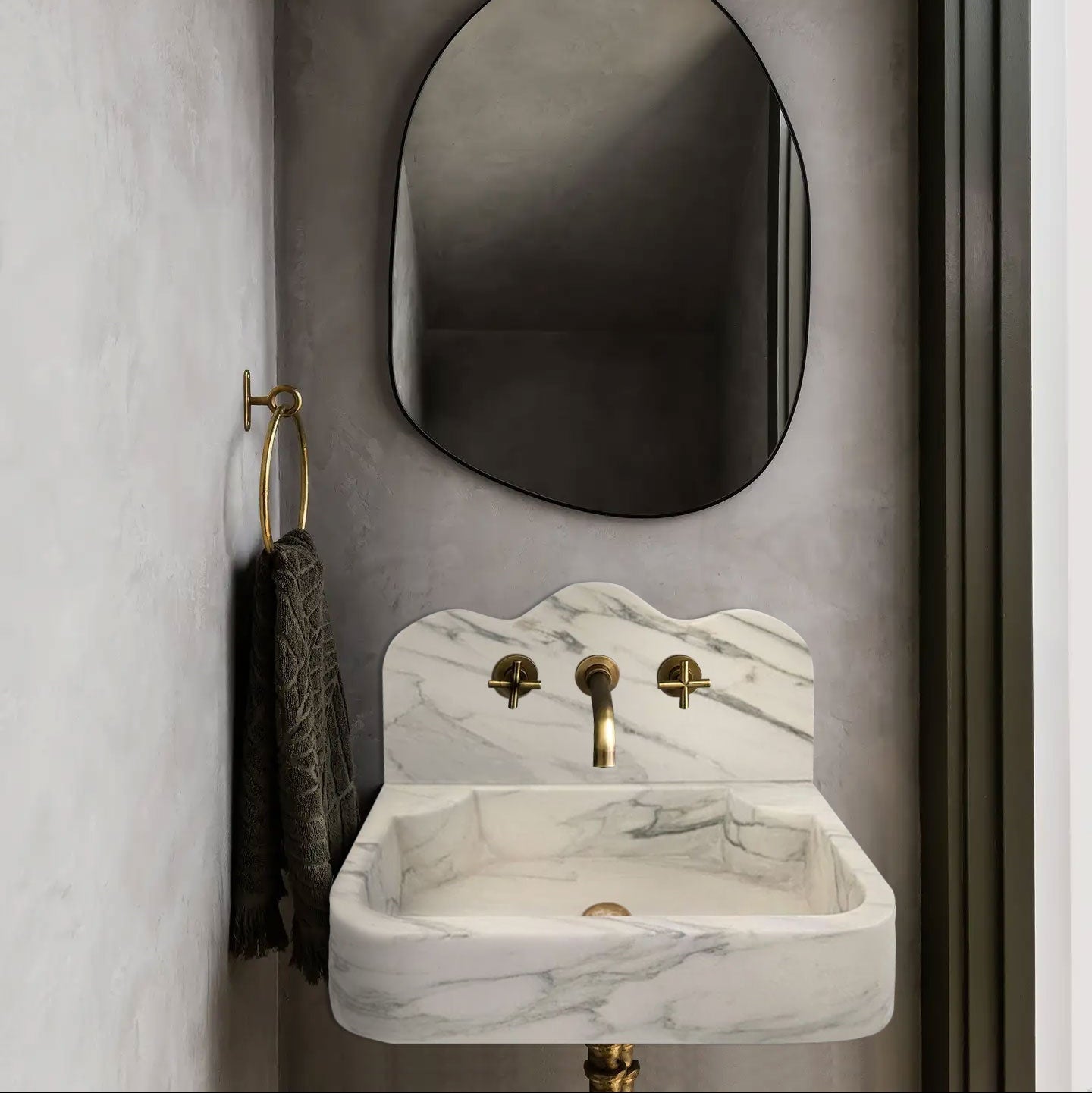 Calacatta White Marble Wall-mount Bathroom Sink with 10" Backsplash (W)16" (L)24" (H)5" by GobekDesign
