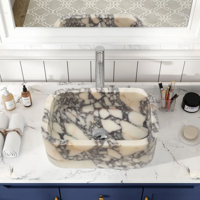 Calacatta Viola Marble Natural Stone Rectangular Sink (W)12" (L)18" (H)6" by GobekDesign