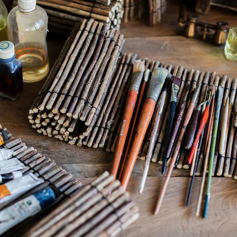 Calligraphy Brush Holder Rollup Wood Shades Rollup by RusticReach