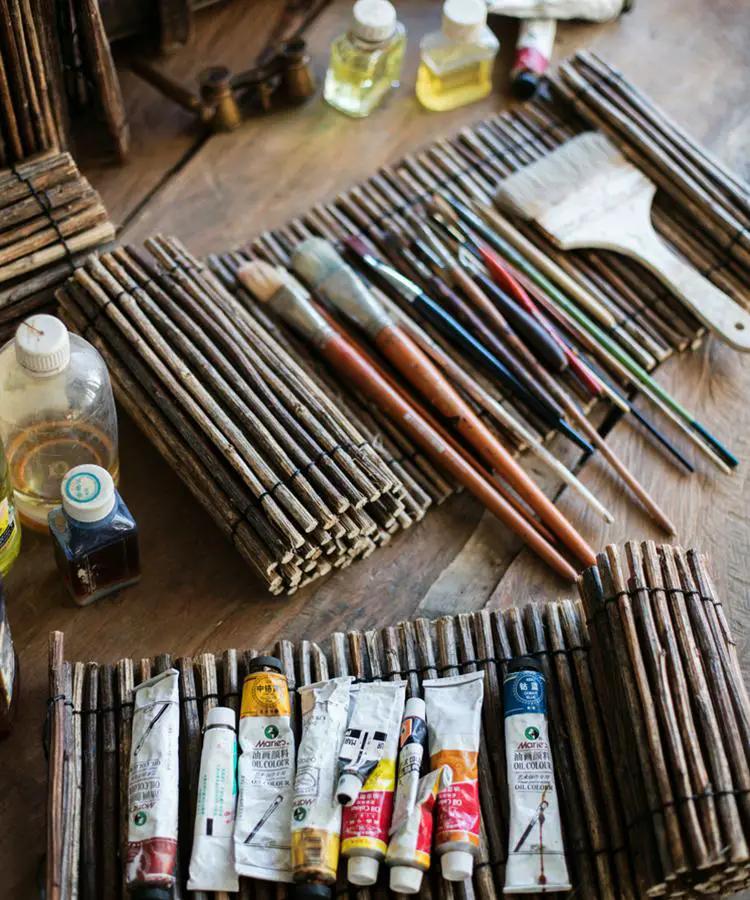 Calligraphy Brush Holder Rollup Wood Shades Rollup by RusticReach