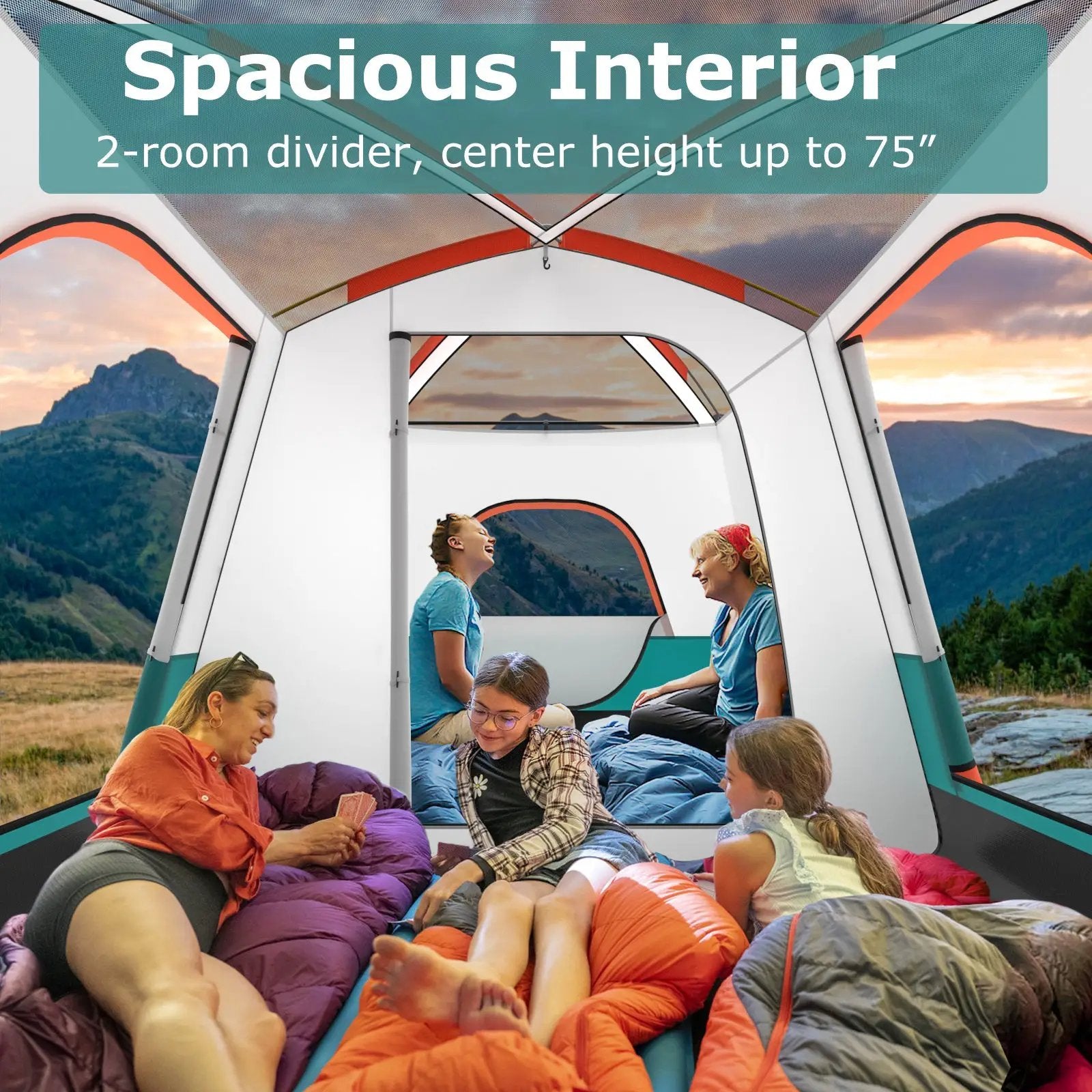 6-8 Person Camping Tent with Double Rooms and 2 Doors by DirectDeals
