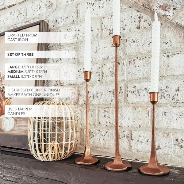 Copper Finish Cast Iron Taper Candle Holders, Set of Three by Decor Steals