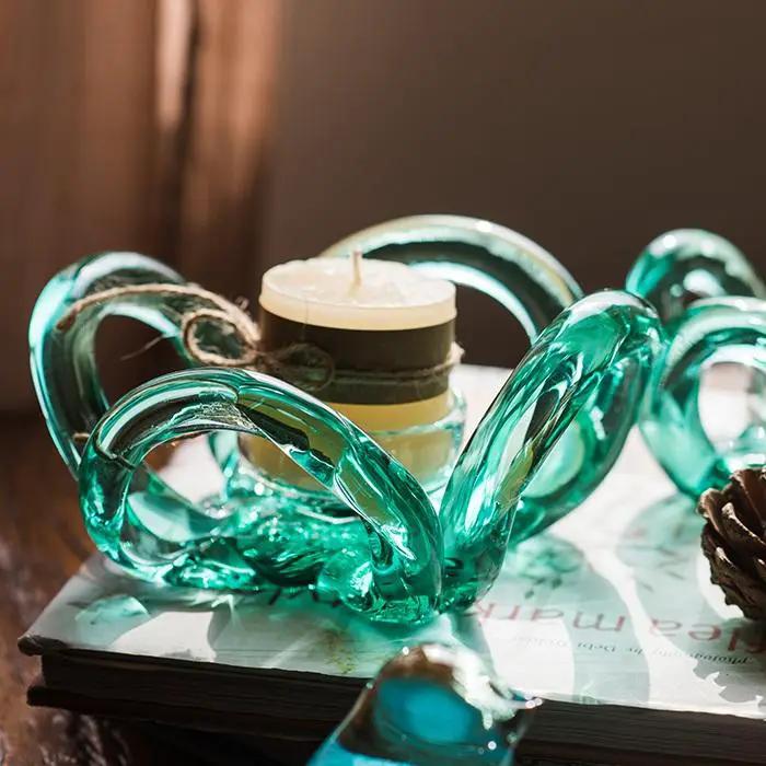 Candle Holder Hand Blown Glass Qingtan Flower by RusticReach