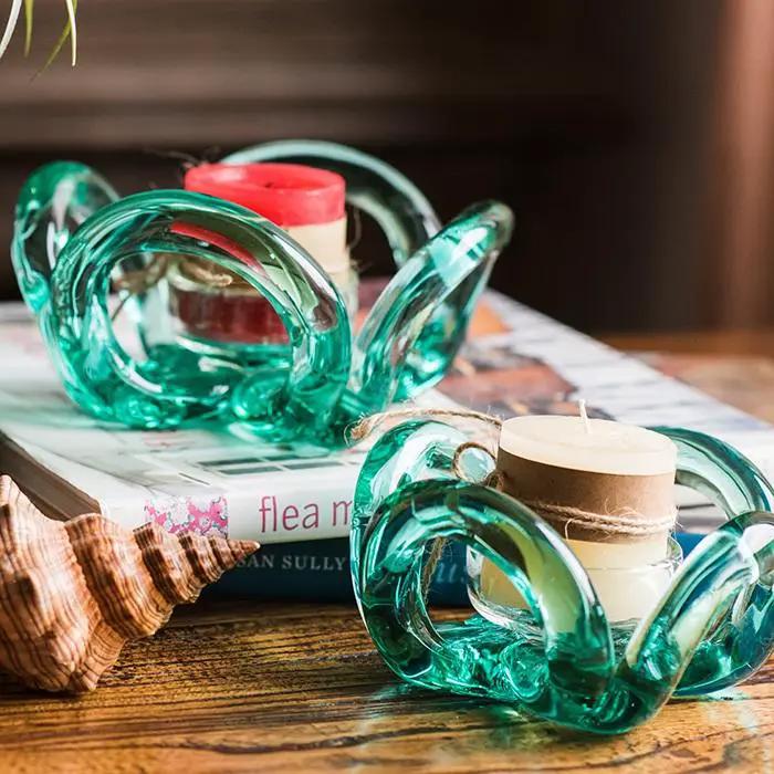 Candle Holder Hand Blown Glass Qingtan Flower by RusticReach