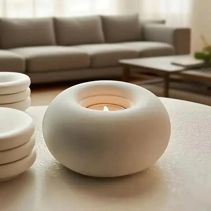 Candle Holder - Hand-Painted Ceramic White Round by House Of Avana