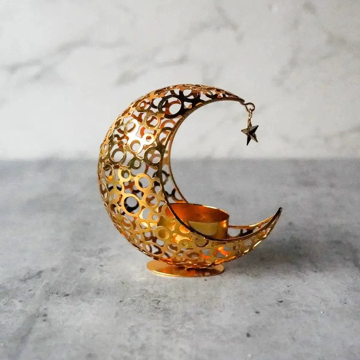 Candle Holder - Hollow Metal Moon by House Of Avana