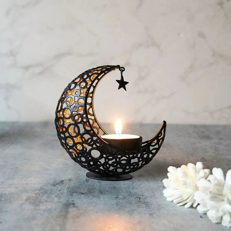 Candle Holder - Hollow Metal Moon by House Of Avana