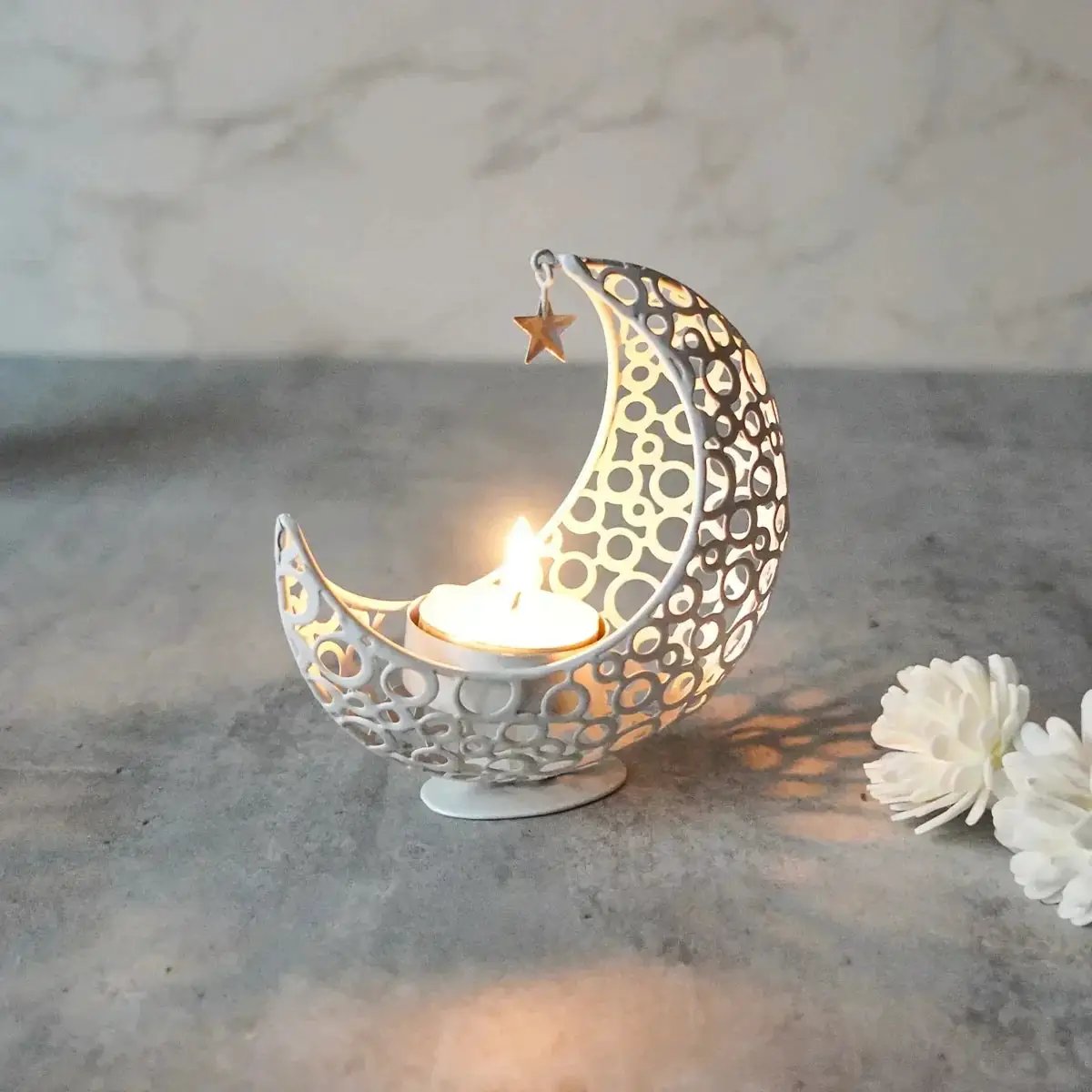 Candle Holder - Hollow Metal Moon by House Of Avana