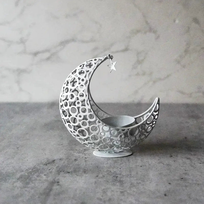 Candle Holder - Hollow Metal Moon by House Of Avana