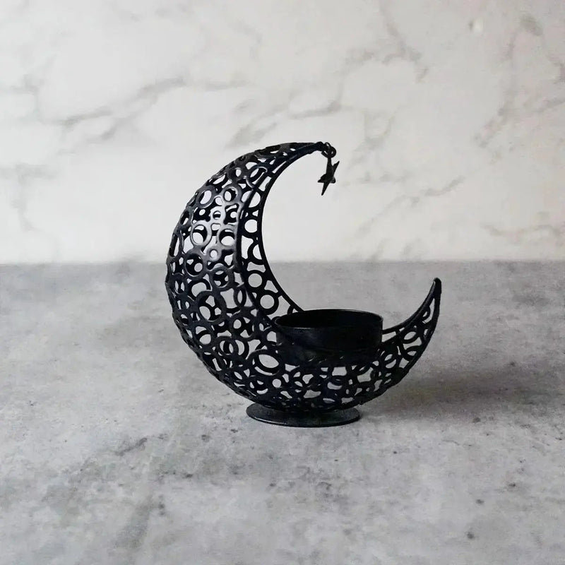 Candle Holder - Hollow Metal Moon by House Of Avana