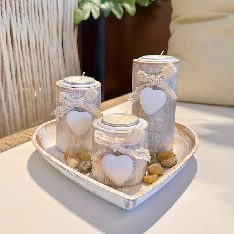 Candle Holder - Wooden White Set by House Of Avana