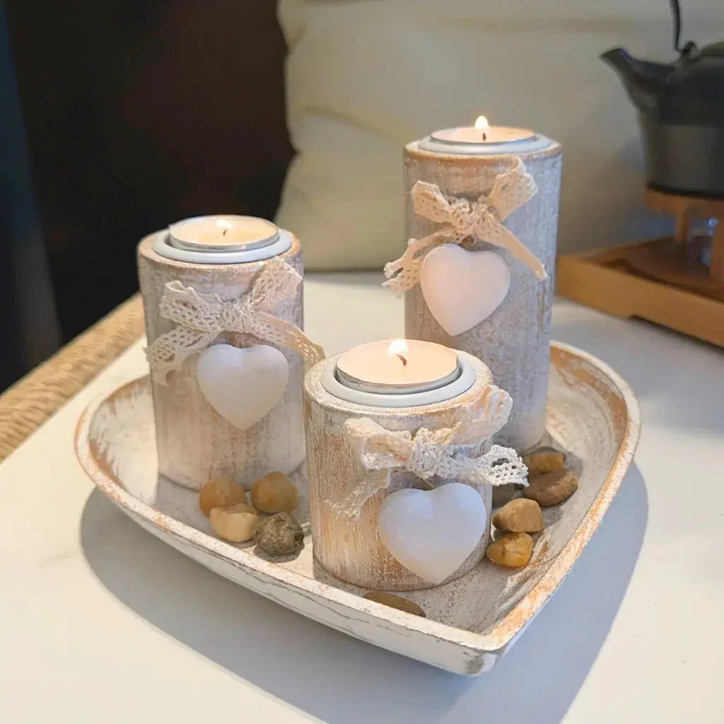 Candle Holder - Wooden White Set by House Of Avana