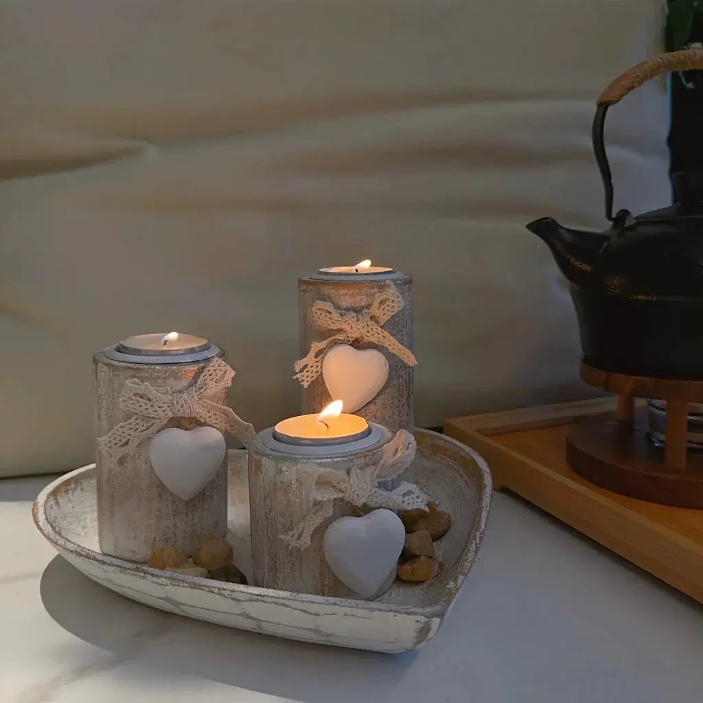 Candle Holder - Wooden White Set by House Of Avana