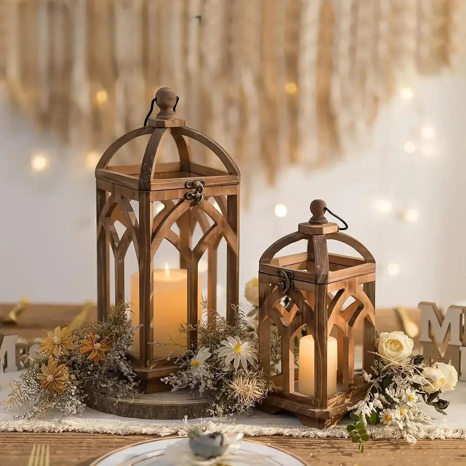 Candle Lantern - Rustic Wooden Set by House Of Avana