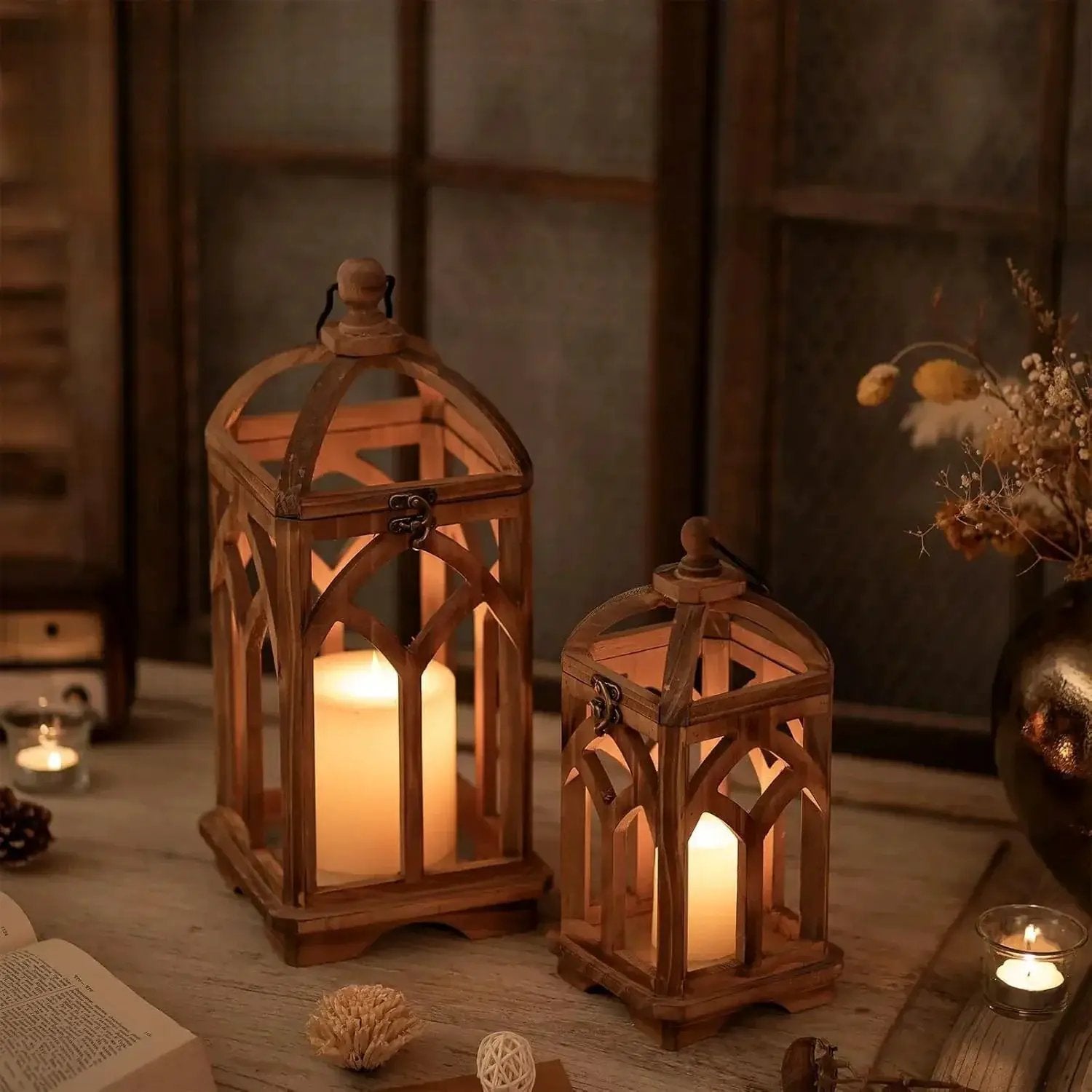 Candle Lantern - Rustic Wooden Set by House Of Avana