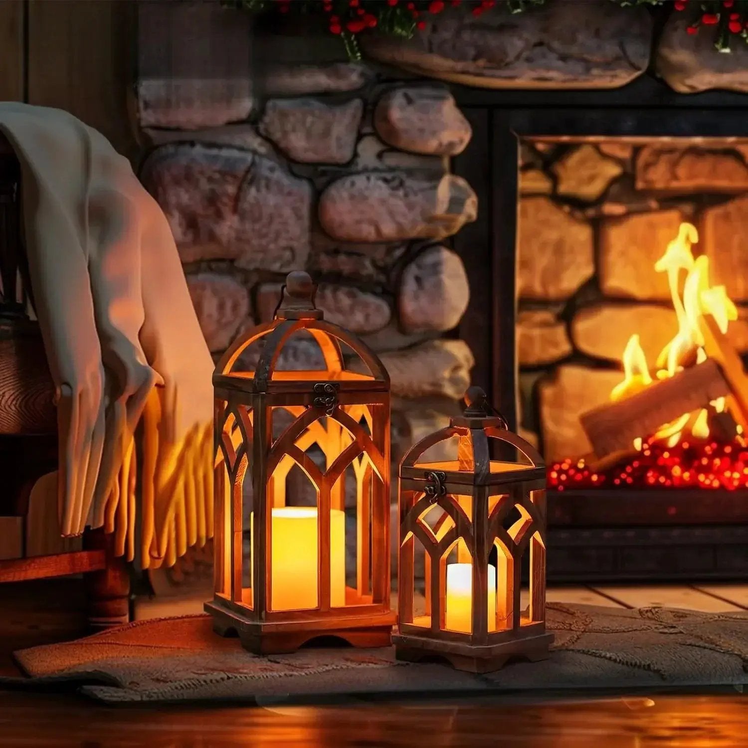 Candle Lantern - Rustic Wooden Set by House Of Avana