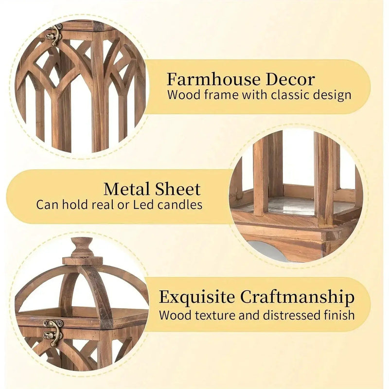 Candle Lantern - Rustic Wooden Set by House Of Avana