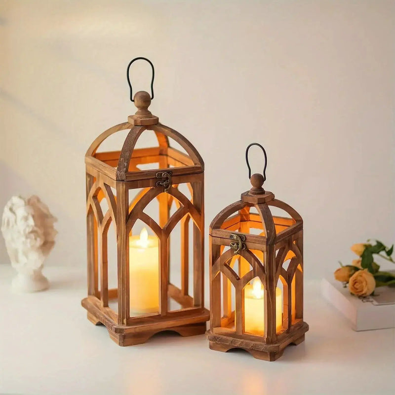 Candle Lantern - Rustic Wooden Set by House Of Avana