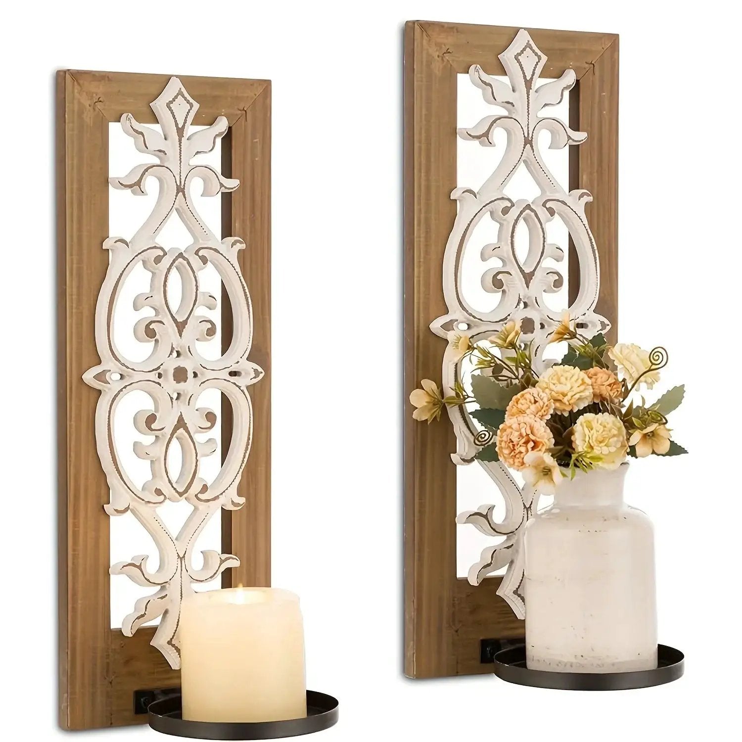 Candle Sconces - Rustic Wood Brown Wall by House Of Avana