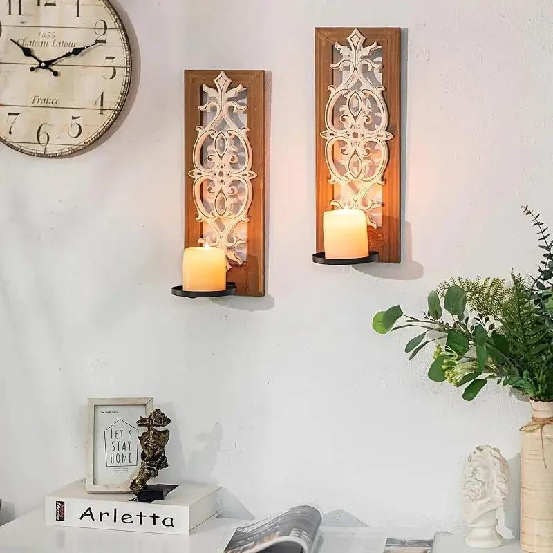 Candle Sconces - Rustic Wood Brown Wall by House Of Avana