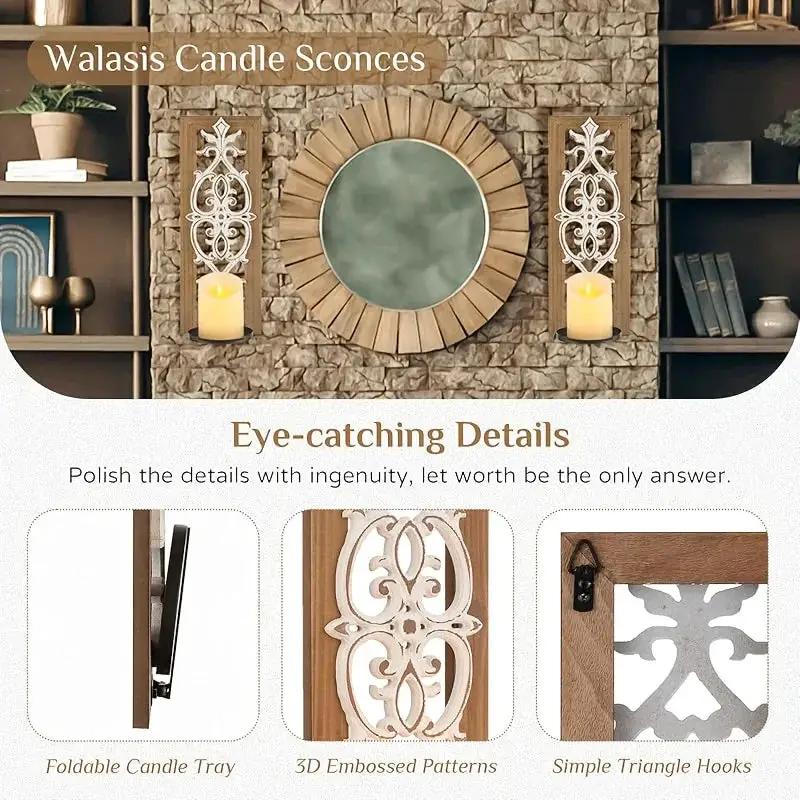 Candle Sconces - Rustic Wood Brown Wall by House Of Avana